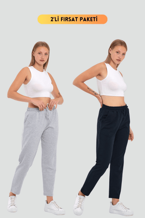 2'li Kadın Lacivert Klasik Cepli Eşofman Altı - MMETALIC