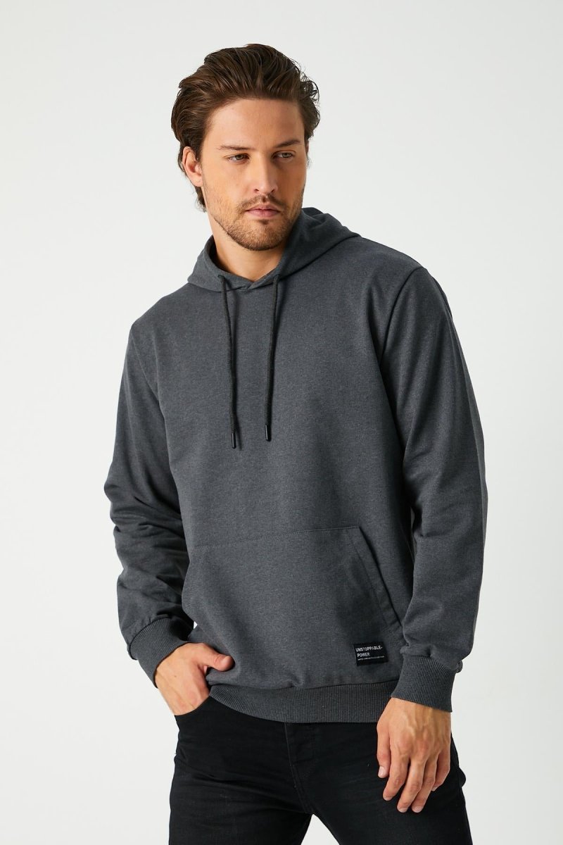 Antrasit Erkek Kapüşonlu Kanguru Cepli Sweatshirt - MMETALIC