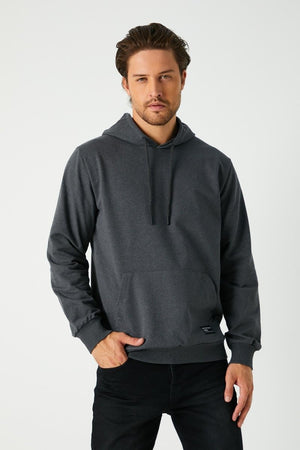 Antrasit Erkek Kapüşonlu Kanguru Cepli Sweatshirt - MMETALIC