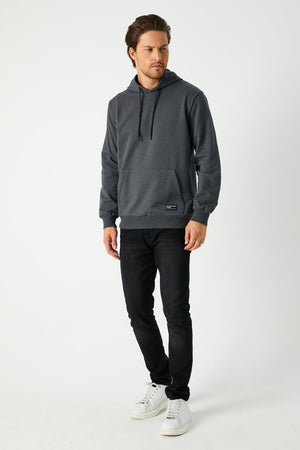 Antrasit Erkek Kapüşonlu Kanguru Cepli Sweatshirt - MMETALIC