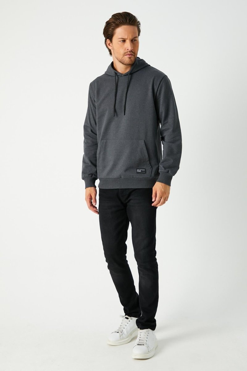 Antrasit Erkek Kapüşonlu Kanguru Cepli Sweatshirt - MMETALIC