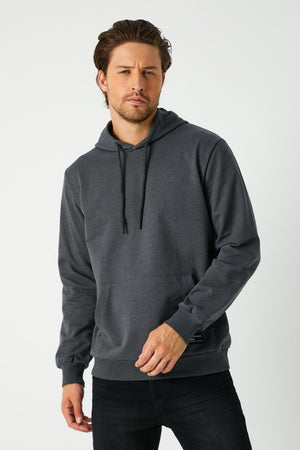 Antrasit Erkek Kapüşonlu Kanguru Cepli Sweatshirt - MMETALIC