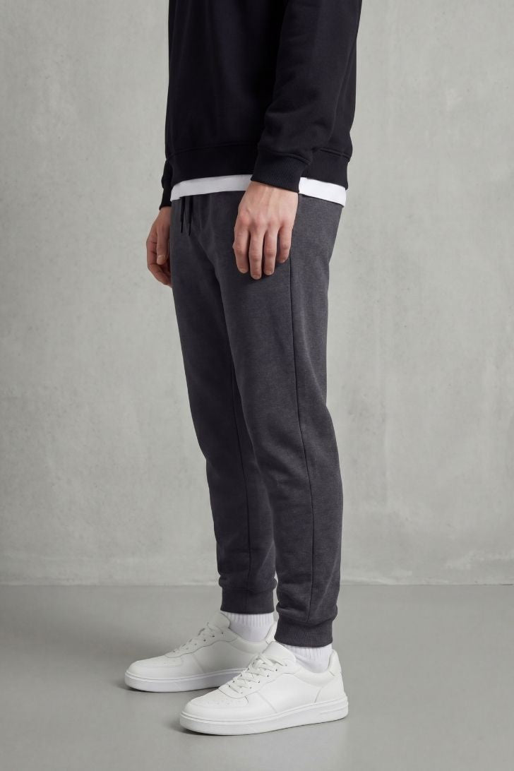 Erkek Antrasit Arka Cep Etiket Detaylı Paça Lastikli Regular Fit Eşofman Altı - MMETALIC