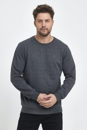 Erkek Antrasit Bisiklet Yaka Nakış Detaylı Regular Fit Sweatshirt - MMETALIC