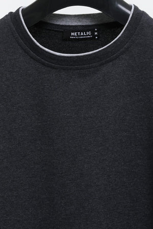 Erkek Antrasit Çift Bisiklet Yaka Baskı Detaylı Standart Rahat Kesim Sweatshirt - MMETALIC