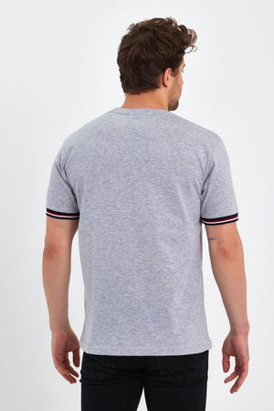 Erkek Basic Kolları Şeritli %100 Pamuk Bisiklet Yaka Regular Fit 4'lü T-shirt - MMETALIC
