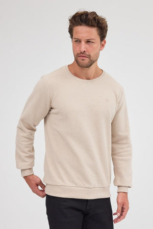 Erkek Bej Standart Fit Normal Kesim Pamuklu Basic Bisiklet Yaka Sweatshirt MTLCE113 - Bej - MMETALIC