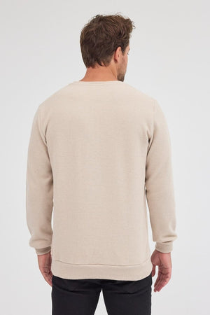 Erkek Bej Standart Fit Normal Kesim Pamuklu Basic Bisiklet Yaka Sweatshirt MTLCE113 - Bej - MMETALIC