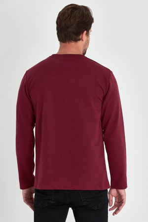 Erkek Bordo Çift Bisiklet Yaka Standart Rahat Kesim Sweatshirt MTLCE68 - BORDO - MMETALIC