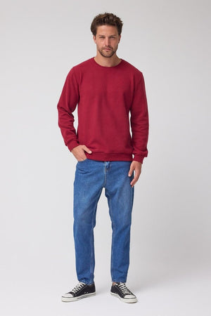 Erkek Bordo Standart Fit Normal Kesim Pamuklu Basic Bisiklet Yaka Sweatshirt MTLCE113 - Bordo - MMETALIC