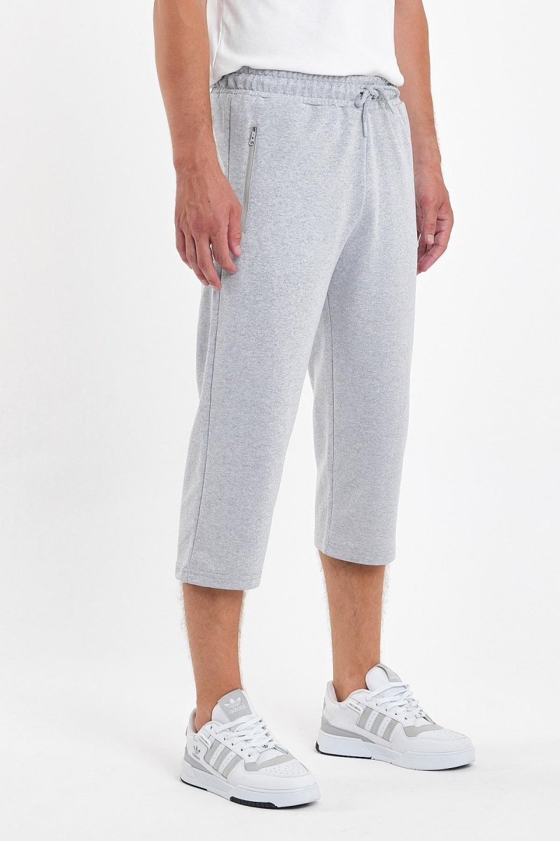 Erkek Cepleri Fermuarlı Gri Bermuda Diz Altı Kapri Beli Ayarlanabilir Lastikli Uzun Şort - MMETALIC