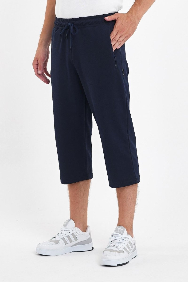 Erkek Cepleri Fermuarlı Lacivert Bermuda Diz Altı Kapri Beli Ayarlanabilir Lastikli Uzun Şort - MMETALIC