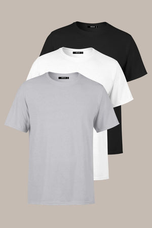 Erkek Çok Renkli T-Shirt Regular Fit Rahat Kesim Bisiklet Yaka 3'lü Basic Tişört Paketi - MMETALIC