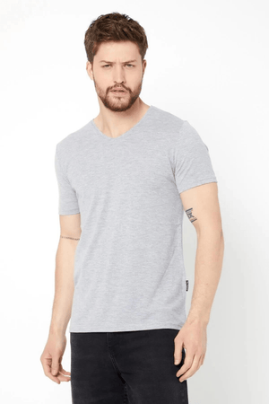 Erkek Çok Renkli T-Shirt Regular Fit Rahat Kesim V Yaka 5'li Basic Tişört Paketi - MMETALIC