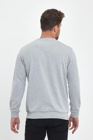 Erkek Gri Bisiklet Yaka Nakış Detaylı Regular Fit Sweatshirt - MMETALIC