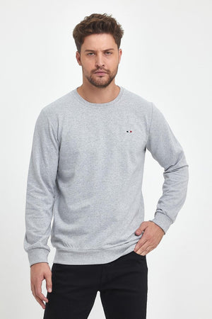 Erkek Gri Bisiklet Yaka Nakış Detaylı Regular Fit Sweatshirt - MMETALIC
