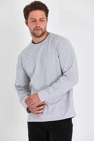 Erkek Gri Çift Bisiklet Yaka Standart Rahat Kesim Sweatshirt - MMETALIC