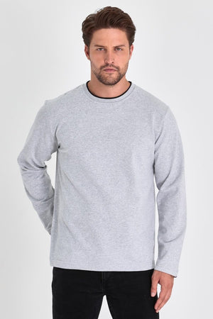 Erkek Gri Çift Bisiklet Yaka Standart Rahat Kesim Sweatshirt - MMETALIC