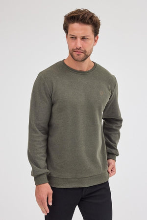 Erkek Haki Standart Fit Normal Kesim Pamuklu Basic Bisiklet Yaka Sweatshirt MTLCE113 - Haki - MMETALIC