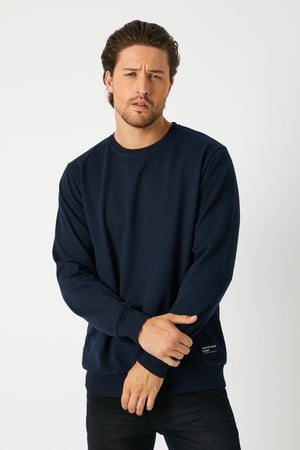 Erkek Lacivert Basic Bisiklet Yaka Sweatshirt - MMETALIC