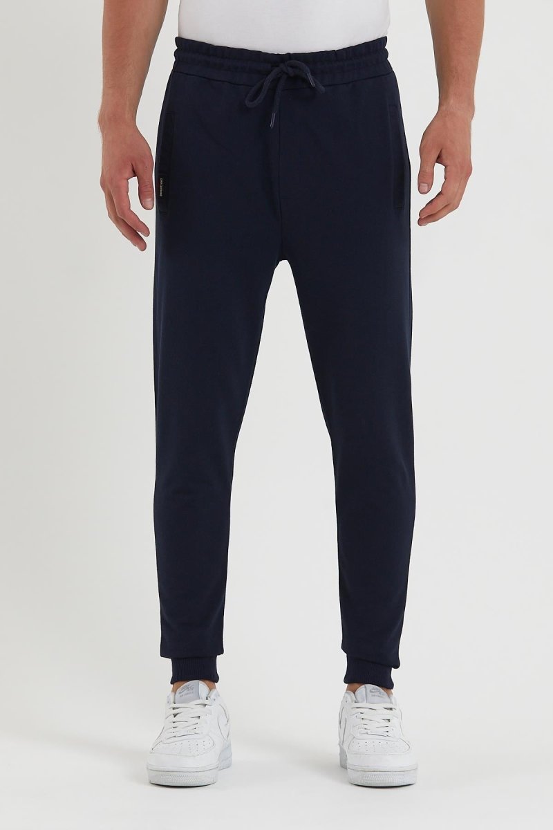 Erkek Lacivert Paçası Lastikli Cep Etiket Detaylı Eşofman Altı - MMETALIC