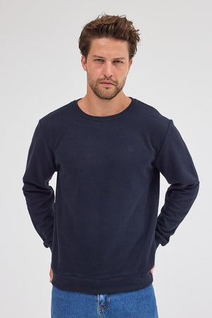 Erkek Lacivert Standart Fit Normal Kesim Pamuklu Basic Bisiklet Yaka Sweatshirt MTLCE113 - Lacivert - MMETALIC