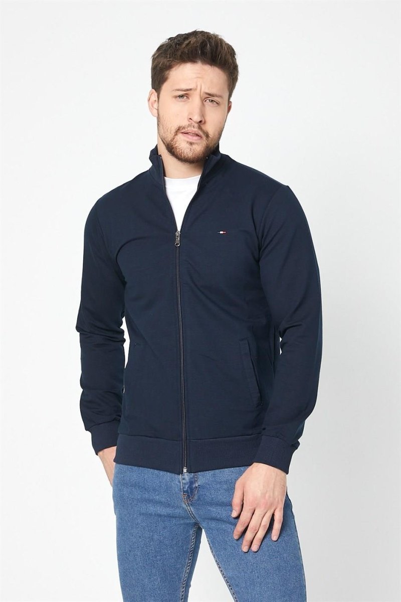 Erkek Lacivert Uzun Kollu Önü Fermuarlı Hırka - MMETALIC