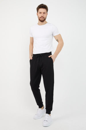 Erkek Regular Fit Rahat Kesim Beli Bağcıklı Jogger Cepli Lastikli Paça Siyah Eşofman Altı - MMETALIC
