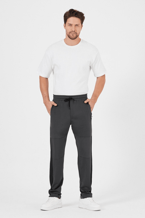 Erkek Siyah - Antrasit Standart Fit Normal Kesim Düz Paça Cep Fermuarlı Rahat Jogger 2'li Eşofman Altı - MMETALIC