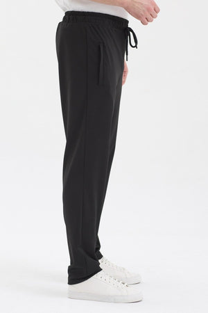 Erkek Siyah Fermuar Cepli Beli Lastikli Dalgıç Kumaş Düz Paça Rahat Pamuklu Jogger Eşofman Altı - MMETALIC