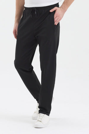 Erkek Siyah Fermuar Cepli Beli Lastikli Dalgıç Kumaş Düz Paça Rahat Pamuklu Jogger Eşofman Altı - MMETALIC
