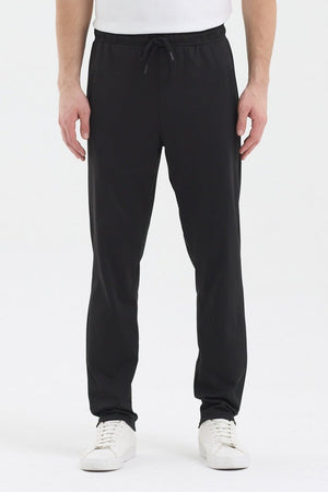 Erkek Siyah Fermuar Cepli Beli Lastikli Dalgıç Kumaş Düz Paça Rahat Pamuklu Jogger Eşofman Altı - MMETALIC