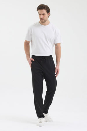 Erkek Siyah Fermuar Cepli Beli Lastikli Dalgıç Kumaş Düz Paça Rahat Pamuklu Jogger Eşofman Altı - MMETALIC