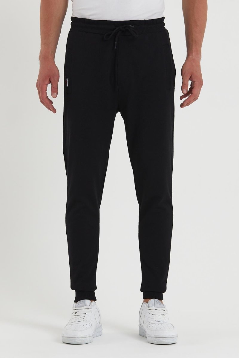 Erkek Siyah Paçası Lastikli Cep Etiket Detaylı Eşofman Altı - MMETALIC