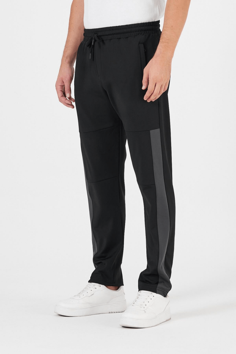 Erkek Siyah Standart Fit Normal Kesim Düz Paça Cep Fermuarlı Rahat Jogger Eşofman Altı - MMETALIC
