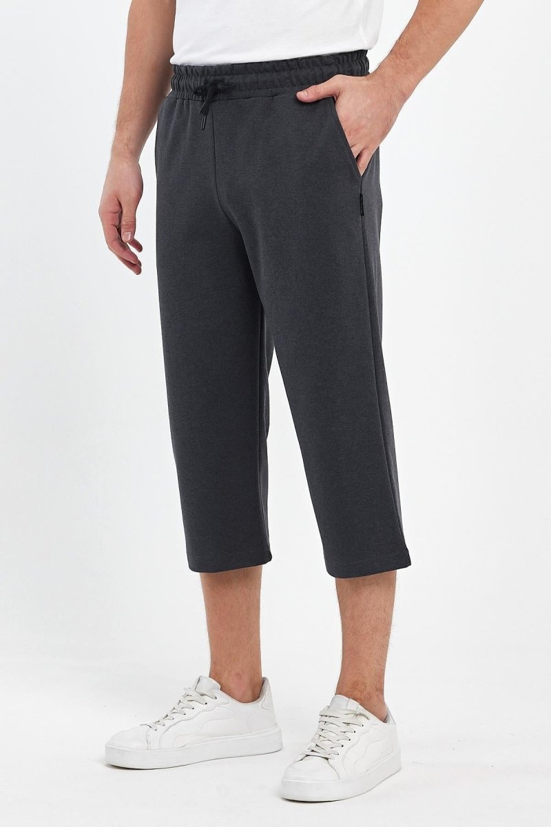 Erkek Yanları Cepli Antrasit Bermuda Diz Altı Kapri Beli Ayarlanabilir Lastikli Uzun Şort MTLCE74 - MMETALIC