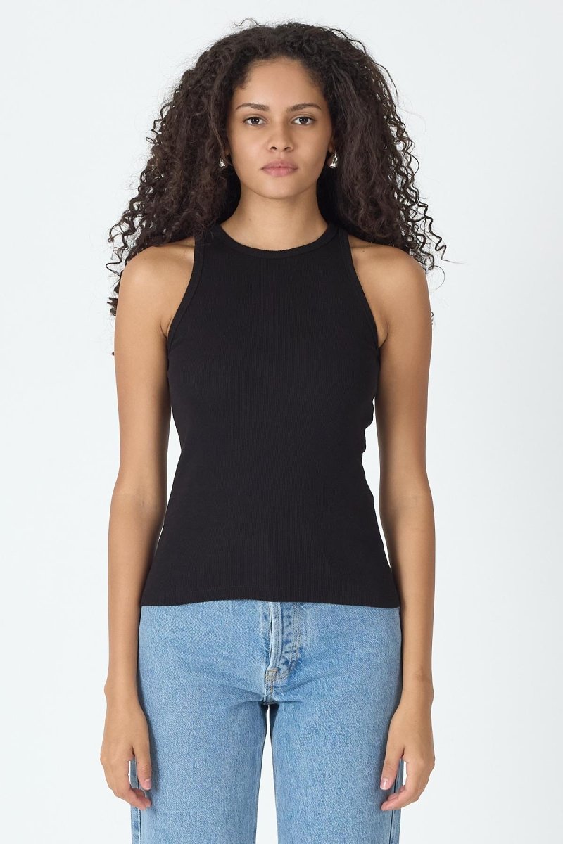 Fitilli Regular Fit Normal Kalıp Siyah Bisiklet Yaka Sıfır Kol Pamuklu Kadın Atlet MTLCB112 - MMETALIC