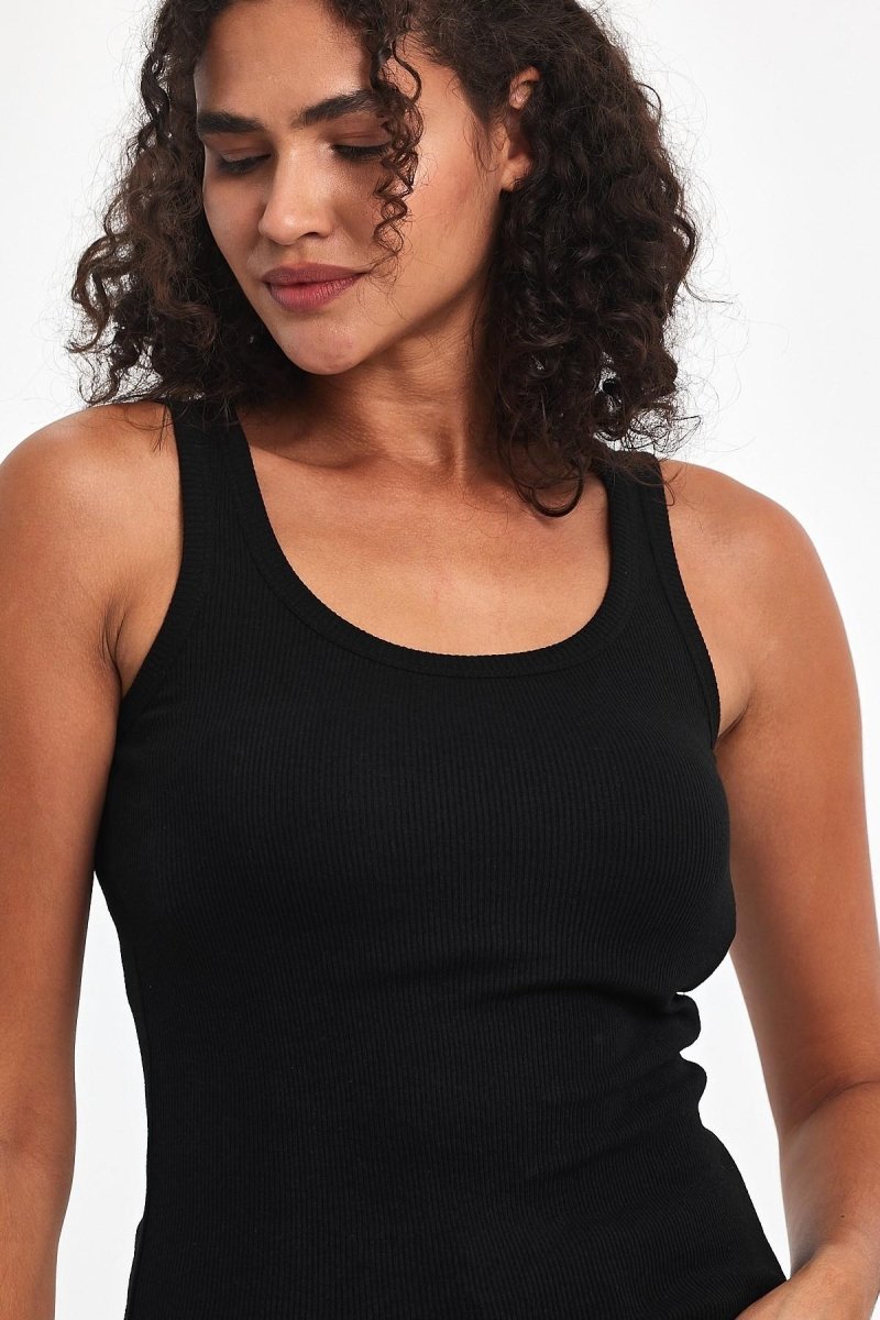 Fitilli Siyah Crop Havuz Yaka Sıfır Kol Pamuklu 5'li Kadın Atlet MTLCB92 - 5 - MMETALIC