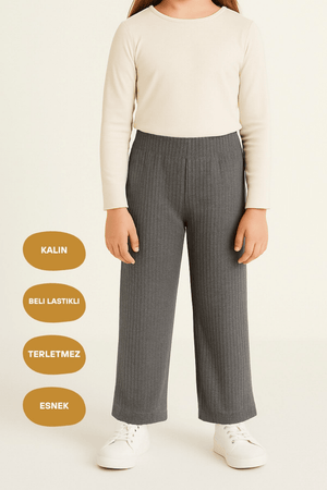 Füme Geniş Paça Beli Lastikli Kışlık Pamuklu Çocuk Eşofman Altı - MMETALIC