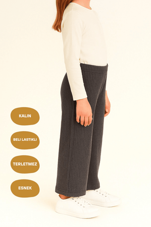 Füme Geniş Paça Beli Lastikli Kışlık Pamuklu Çocuk Eşofman Altı - MMETALIC