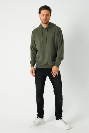 Haki Erkek Kapüşonlu Kanguru Cepli Sweatshirt - MMETALIC