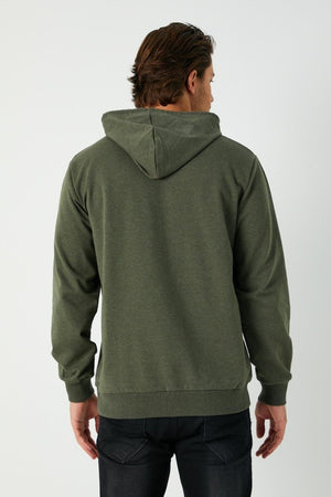 Haki Erkek Kapüşonlu Kanguru Cepli Sweatshirt - MMETALIC