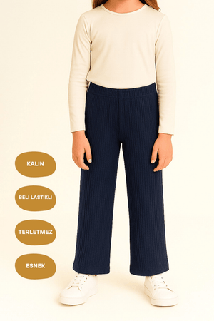 İndigo Geniş Paça Beli Lastikli Kışlık Pamuklu Çocuk Eşofman Altı - MMETALIC