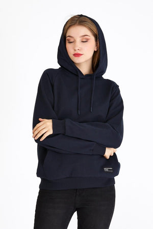 Kadın Lacivert Renk Kapüşonlu Basic Örme Sweatshirt - MMETALIC