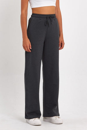 Kadın Mevsimlik Salaş Geniş Rahat Paça Yan Cepli Antrasit Eşofman Altı - MMETALIC