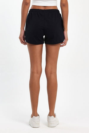 Kadın Yırtmaçlı Mevsimlik Premium Kumaş Regular Fit İpli Lacivert Kısa Mini Şort - MMETALIC