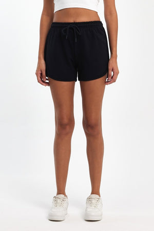 Kadın Yırtmaçlı Mevsimlik Premium Kumaş Regular Fit İpli Lacivert Kısa Mini Şort - MMETALIC