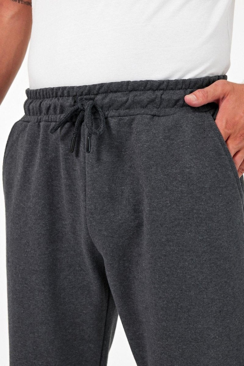 Kalın Antrasit Erkek Eşofman Altı Jogger Arka Cepli Lastik Paça Regular Fit Şardonsuz - MMETALIC