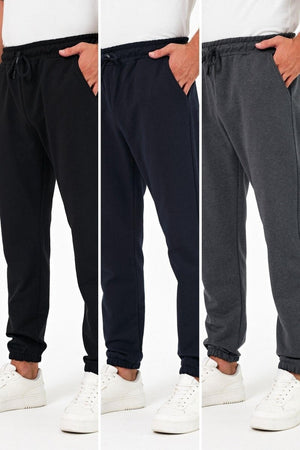 Kalın Siyah - Lacivert - Antrasit Erkek 3'lü Eşofman Altı Jogger Arka Cepli Lastik Paça Regular Fit Şardonsuz - MMETALIC