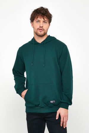 Koyu Yeşil Erkek Kapüşonlu Kanguru Cepli Sweatshirt - MMETALIC